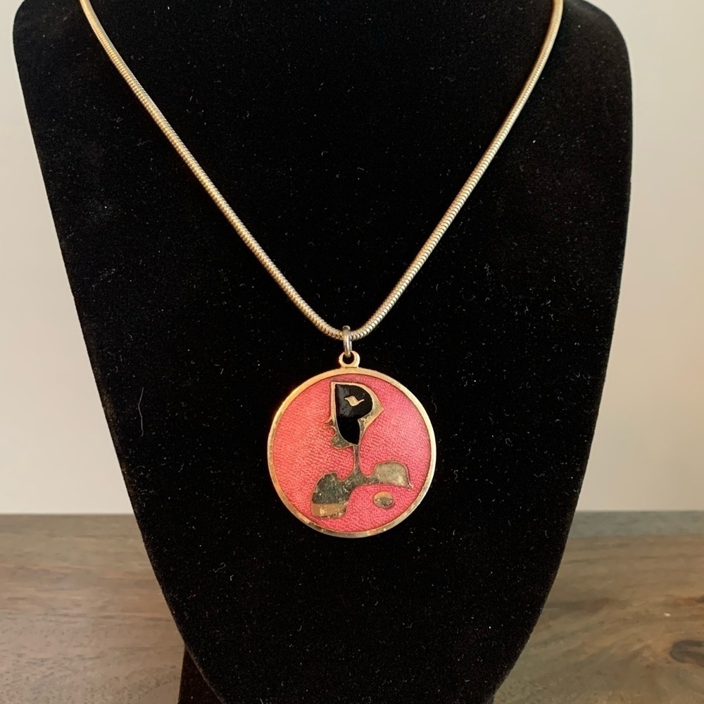 MCM Necklace Signed Gervais Canada Pink Gold Colored Metal Vtg Women Profile